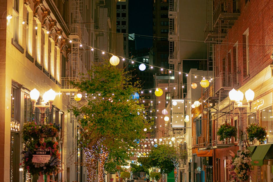 San Gimignano evening street lights stones