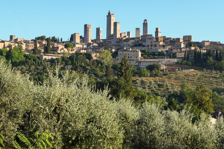 View of medieval towers San Gimignano skyline